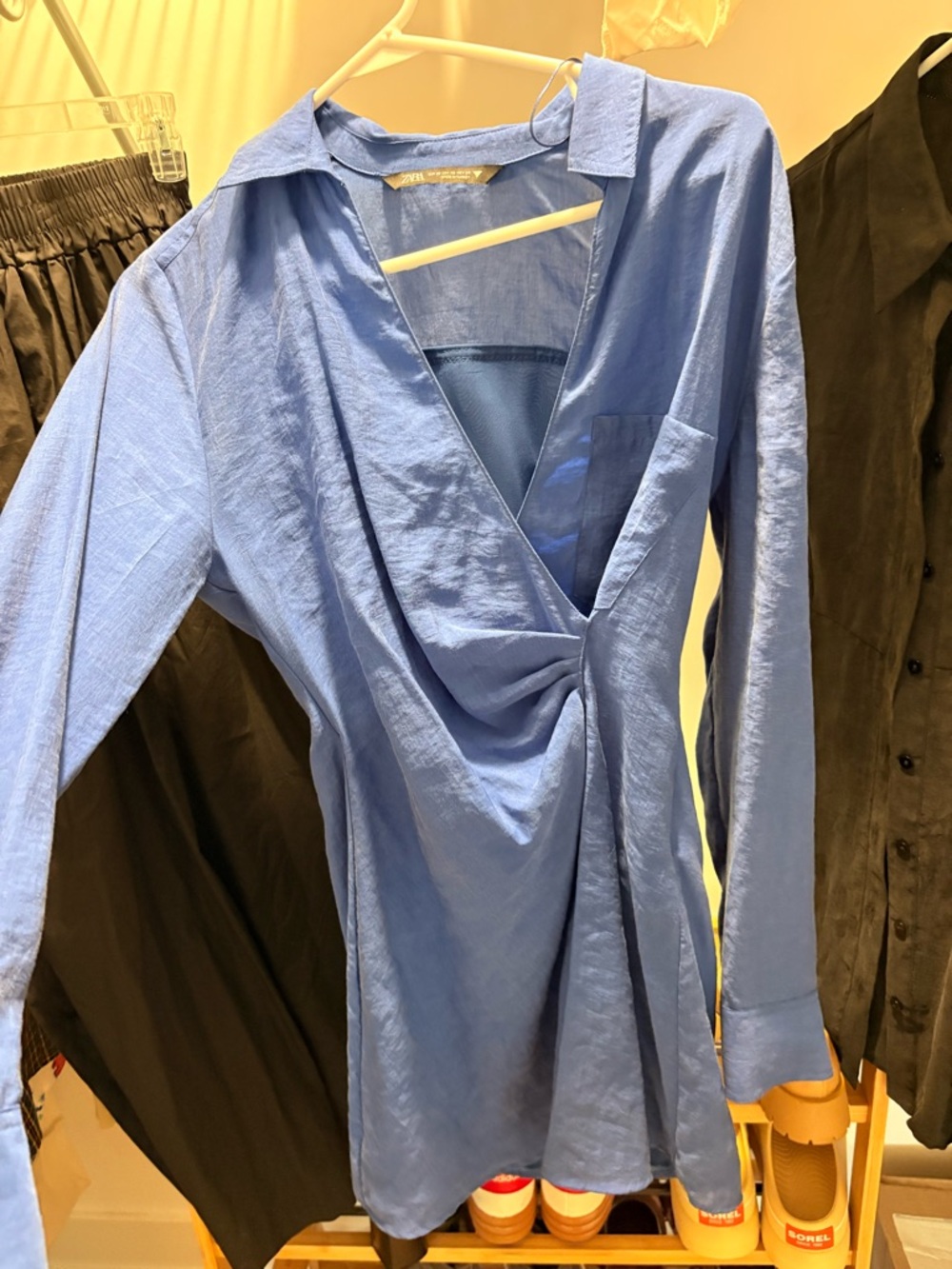 Zara Blue Shirt Dress with Subtle Collar